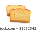 Butter cake sliced on white background 81031542