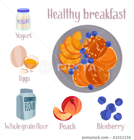 Delicious ready dish with ingredients in flat style with dry brush texture. 81032156