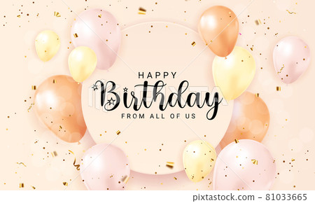 Happy Birthday congratulations banner design with Confetti, Balloons and Glossy Glitter Ribbon for Party Holiday Background. Vector Illustration 81033665