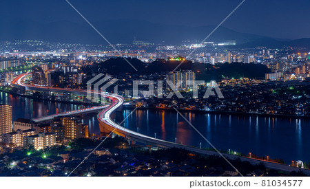 Night view from Fukuoka Tower, Fukuoka City, Fukuoka Prefecture, text space 81034577