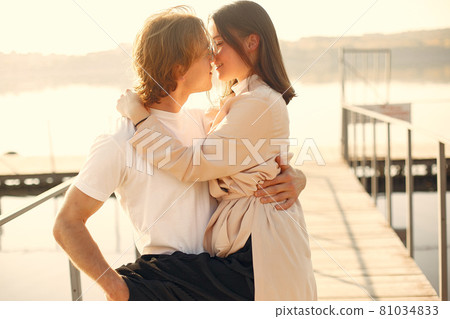Beautiful couple spend time on a summer park 81034833