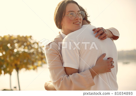 Beautiful couple spend time on a summer forest 81034893