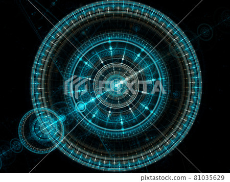 Ornate fractal background - unusual clock with light effects 81035629