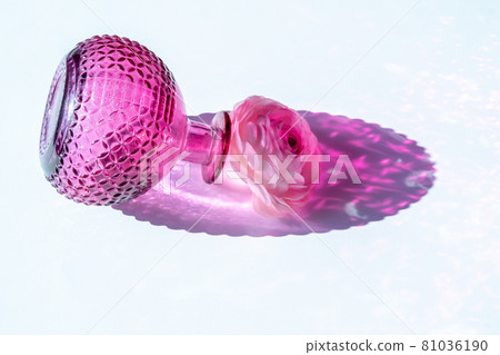 Colored glass vase and and ranunculus flower. Abstract shadow pattern Colored glass vase and and ranunculus flower. Abstract shadow pattern 81036190