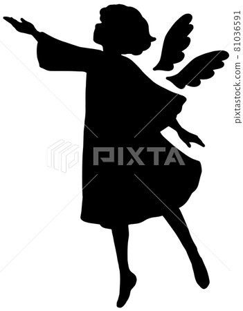 天使伸手伸向天空裝飾插圖的剪影 81036591