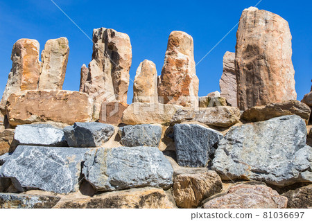 View of the ornamental rock garden Garden design background 81036697