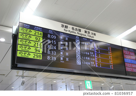 Shinkansen, electric bulletin board, platform display (Kyoto, Nagoya, Tokyo) 81036957