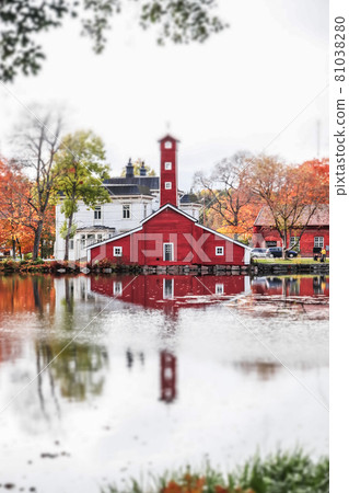 The red wooden building at the former plant Stromfors, Ruotsinpyhtaa, Finland 81038280