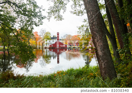 The red wooden building at the former plant Stromfors, Ruotsinpyhtaa, Finland 81038340