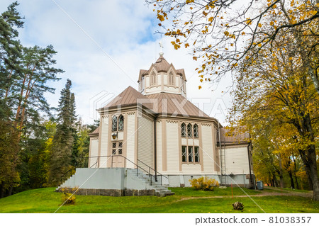 Church of Ruotsinpyhtaa at autumn. It was built in 1770. The basic shape of the church is octagonal. In 1898, there were basic repairs done, and the church got its present looks. Church of Ruotsinpyhtaa at autumn. It was built in 1770. The basic shape of the church is octagonal. In 1898, there were basic repairs done, and the church got its present looks. 81038357
