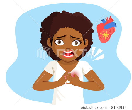 Young black woman having heart attack with hands on chest Young black woman having heart attack with hands on chest 81039353