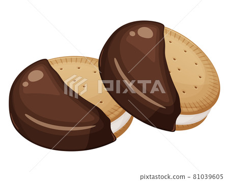 Illustration of biscuits sandwiched with marshmallows_chocolate 81039605