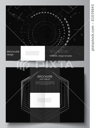Vector layout of two A4 cover mockups design templates for bifold brochure, flyer, cover design, book design.Black color technology background. Digital visualization of science, medicine, tech concept 81039843