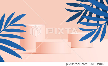 Summer sale banner in trendy bright colors with tropical leaves and podium or platform Vector illustration Summer sale banner in trendy bright colors with tropical leaves and podium or platform Vector illustration 81039860