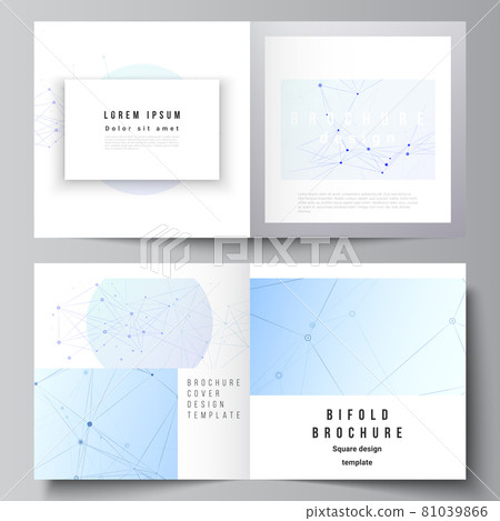 Vector layout of two covers templates for square bifold brochure, flyer, magazine, cover design, book design, brochure cover. Blue medical background with connecting lines and dots, plexus. Vector layout of two covers templates for square bifold brochure, flyer, magazine, cover design, book design, brochure cover. Blue medical background with connecting lines and dots, plexus. 81039866