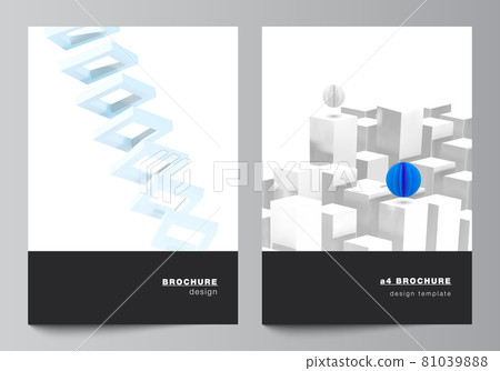 Vector layout of A4 cover mockups templates for brochure, flyer layout, booklet, cover design, book design. 3d render vector composition with dynamic realistic geometric blue shapes in motion. 81039888