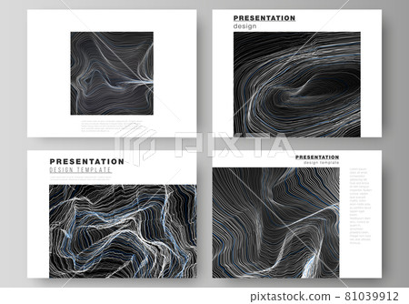 The minimalistic abstract vector illustration of the editable layout of the presentation slides design business templates. Smooth smoke wave, hi-tech concept black color techno background. 81039912