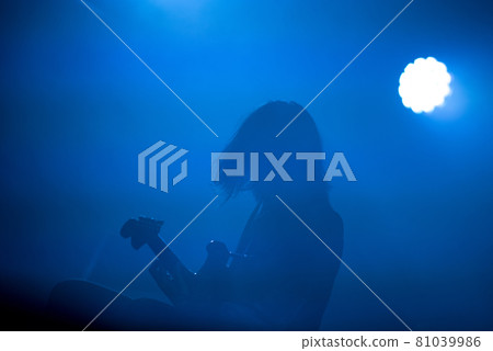 Silhouette of a guitarist on the stage Silhouette of a guitarist on the stage 81039986