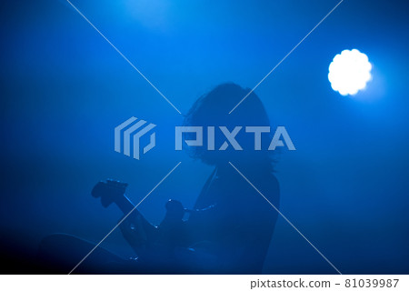 Silhouette of a guitarist on the stage 81039987
