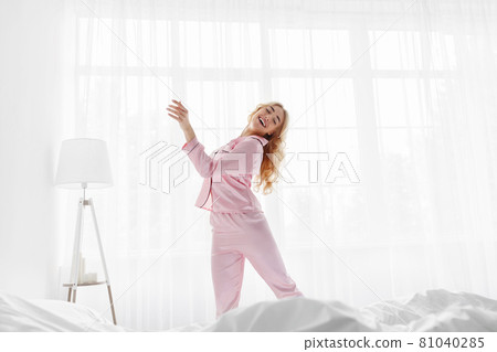 Happy dancing at home, energy in morning, wake up, enjoy fun alone Happy dancing at home, energy in morning, wake up, enjoy fun alone 81040285