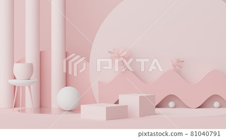 3d render of minimal display podium design for mock up and product presentation. Pedestal stage with pastel color scene. Trendy design for mock up and web banner. 81040791