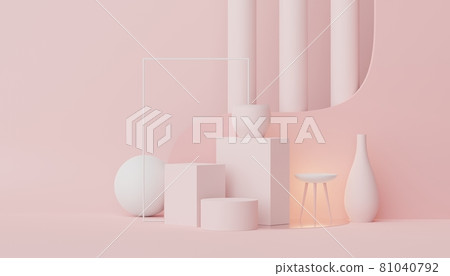 3d render of minimal display podium design for mock up and product presentation. Pedestal stage with pastel color scene. Trendy design for mock up and web banner. 81040792