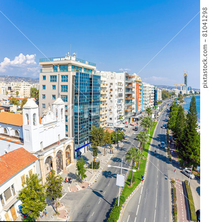 View of seafront road in Limassol. Cyprus 81041298
