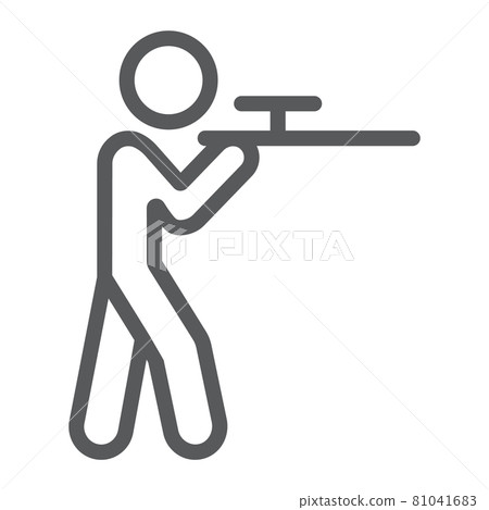 Shooting line icon, hunting and shotgun, man with riffle sign, vector graphics, a linear pattern on a white background. Shooting line icon, hunting and shotgun, man with riffle sign, vector graphics, a linear pattern on a white background. 81041683