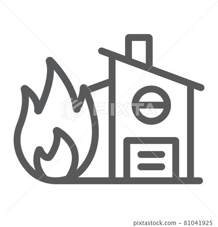 Fire insurance line icon, protection and house, home on fire sign, vector graphics, a linear pattern on a white background. 81041925