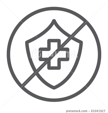 Uninsured line icon, protection and life, crossed shield sign, vector graphics, a linear pattern on a white background. Uninsured line icon, protection and life, crossed shield sign, vector graphics, a linear pattern on a white background. 81041927
