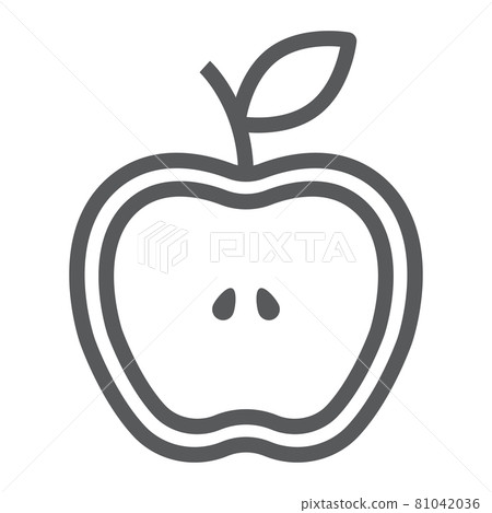 Half apple line icon, food and fruit, fresh apple sign, vector graphics, a linear pattern on a white background. Half apple line icon, food and fruit, fresh apple sign, vector graphics, a linear pattern on a white background. 81042036