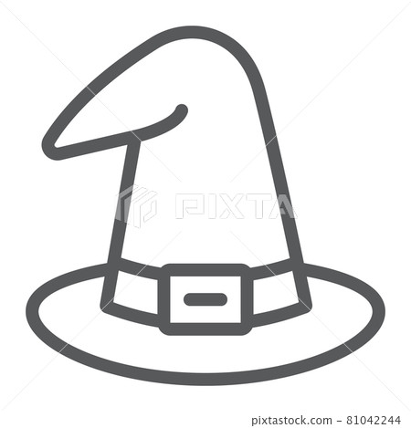Witch hat line icon, cap and magic, wizard hat sign, vector graphics, a linear pattern on a white background. Witch hat line icon, cap and magic, wizard hat sign, vector graphics, a linear pattern on a white background. 81042244