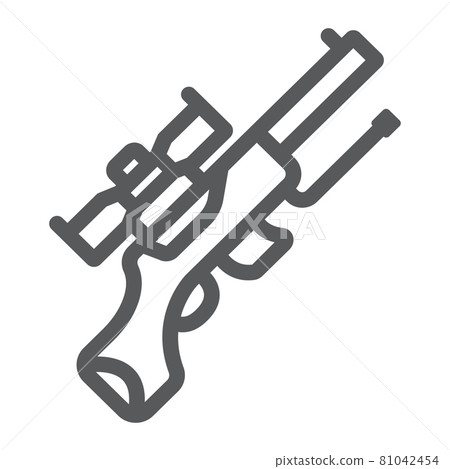 Sniper gun line icon, weapon and military, automatic machine sign, vector graphics, a linear pattern on a white background. Sniper gun line icon, weapon and military, automatic machine sign, vector graphics, a linear pattern on a white background. 81042454