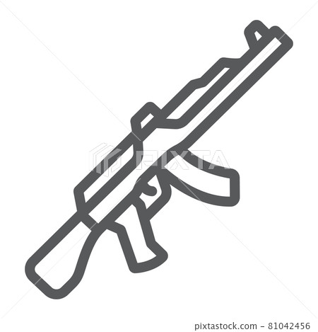 AK47 line icon, rifle and military, machine gun sign, vector graphics, a linear pattern on a white background. AK47 line icon, rifle and military, machine gun sign, vector graphics, a linear pattern on a white background. 81042456