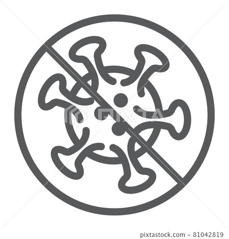 Coronavirus Prohibit sign line icon, virus and dangerous, stop coronavirus sign, vector graphics, a linear pattern on a white background, eps 10. Coronavirus Prohibit sign line icon, virus and dangerous, stop coronavirus sign, vector graphics, a linear pattern on a white background, eps 10. 81042819