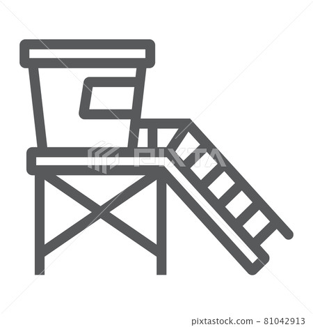 Lifeguard tower line icon, tourism and beach, beach lifeguard sign vector graphics, a linear icon on a white background, eps 10. Lifeguard tower line icon, tourism and beach, beach lifeguard sign vector graphics, a linear icon on a white background, eps 10. 81042913