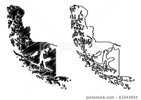 Magallanes Region (Republic of Chile, Administrative divisions of Chile) map vector illustration, scribble sketch Magallanes and Chilean Antarctica map.. 81043693