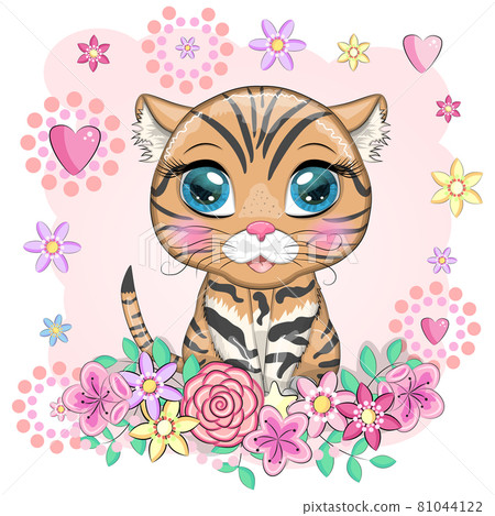 Black footed cat with beautiful eyes in cartoon style 81044122