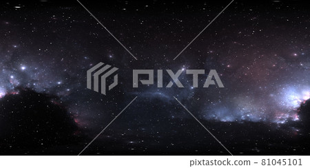 360 degree space background with nebula and stars, equirectangular projection, environment map. HDRI spherical panorama. 81045101