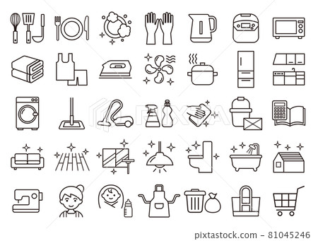 Simple line drawing icon set for housework / white background 81045246