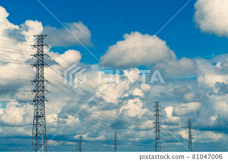 Cumulonimbus clouds covering the transmission tower and the blue sky a-2 High saturation Cumulonimbus clouds covering the transmission tower and the blue sky a-2 High saturation 81047006