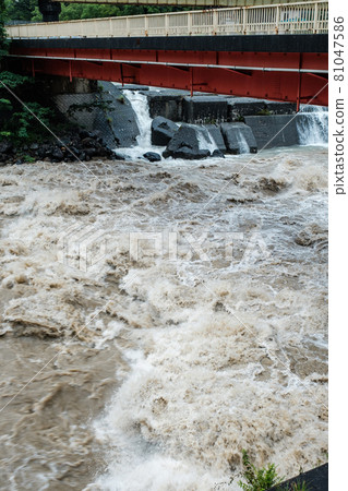 River that was flooded by heavy rain 81047586