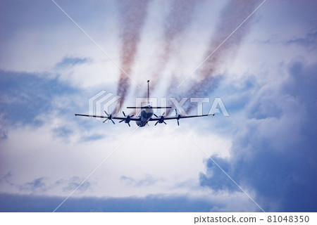 Flight of the retro passenger plane at day time. Flight of the retro passenger plane at day time. 81048350
