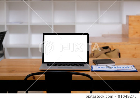 Mockup laptop computer with blank white screen, business financial concept 81049273