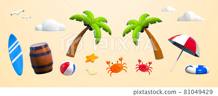 3d summer beach objects 3d summer beach objects 81049429