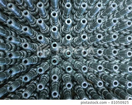 Shiny long steel parts full frame background, clean steel rods after fine cnc turning. 81050925