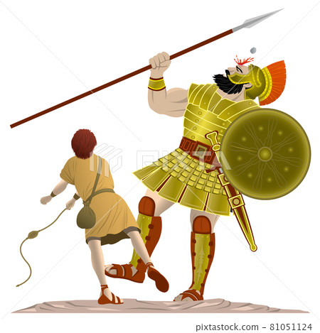 Image of David defeating Goliath with stones 81051124
