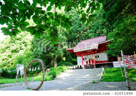 Gozanoishi Shrine in the forest, Lake Tazawa, Akita Prefecture 81051499
