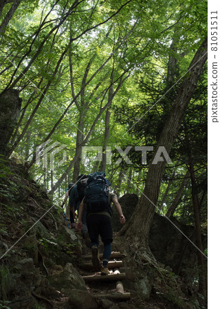 東京西多摩郡奧多摩町本田山山脊上的登山者 東京西多摩郡奧多摩町本田山山脊上的登山者 81051511