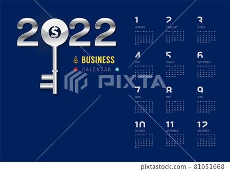 Calendar 2022 Concept Business Key to success year .vector silver key on black background. Calendar 2022 Concept Business Key to success year .vector silver key on black background. 81051668